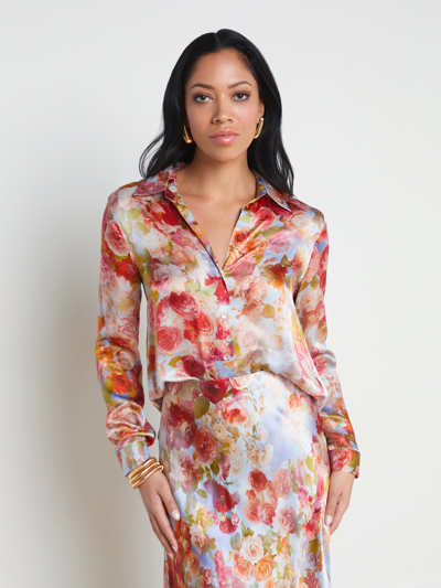 L Agence Tyler Floral Silk Button-front Blouse In Multi Soft Cloud Floral