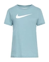 Nike Woman T-shirt Pastel Blue Size L Cotton, Polyester