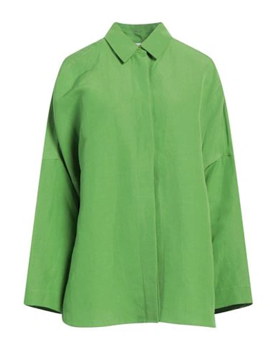 Akris Woman Shirt Green Size 14 Viscose, Linen