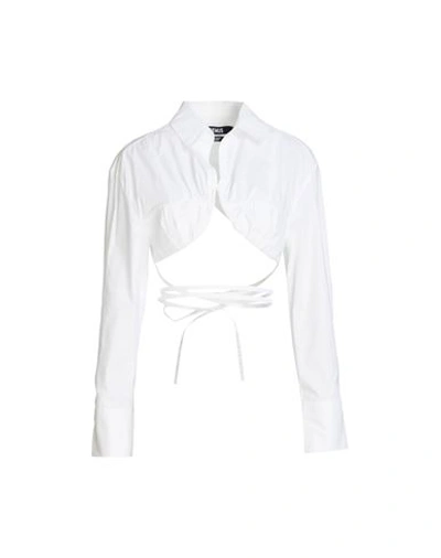Jacquemus La Chemise Baci Cropped Cotton Shirt In White