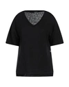 REPLAY REPLAY WOMAN T-SHIRT BLACK SIZE XS LINEN, ELASTANE