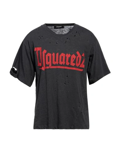 Dsquared2 Man T-shirt Charcoal Size L Cotton, Viscose In Grey
