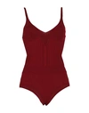 Jil Sander Woman Bodysuit Brick Size 8 Viscose, Polyamide, Polyester, Elastane In Red