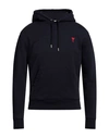 Ami Alexandre Mattiussi Cotton Hoodie With Drawstring Hood And Red Logo Embroidery In Navy Blue