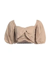 Msgm Woman Top Beige Size 8 Cotton