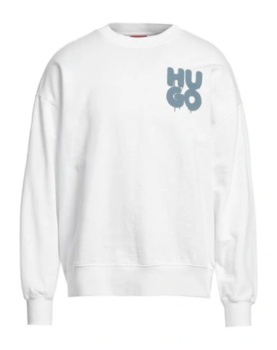 Hugo Man Sweatshirt White Size Xl Cotton, Elastane