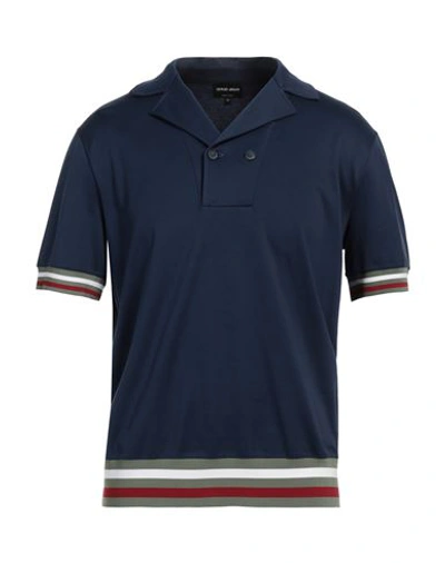 Giorgio Armani Man Polo Shirt Navy Blue Size 44 Cotton, Viscose, Polyester