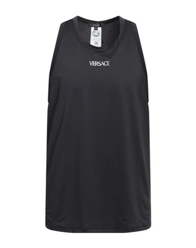 Versace Man Tank Top Black Size Xxl Polyester, Elastane