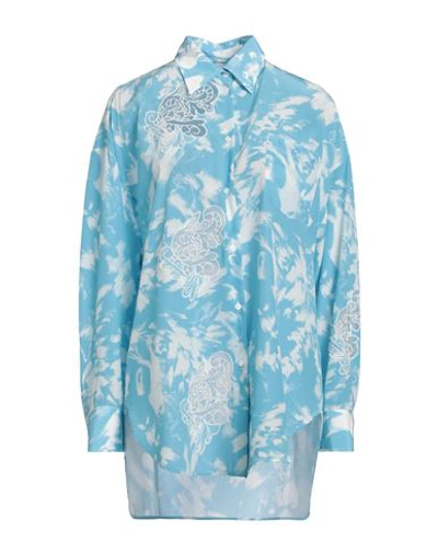 Ermanno Scervino Woman Shirt Azure Size 8 Silk In Blue