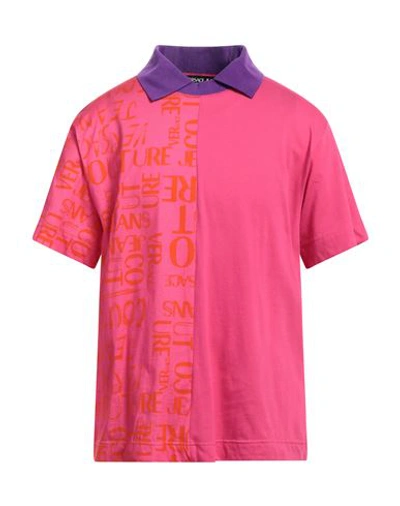Versace Jeans Couture Man Polo Shirt Fuchsia Size M Cotton, Polyester, Polyamide, Elastane In Pink
