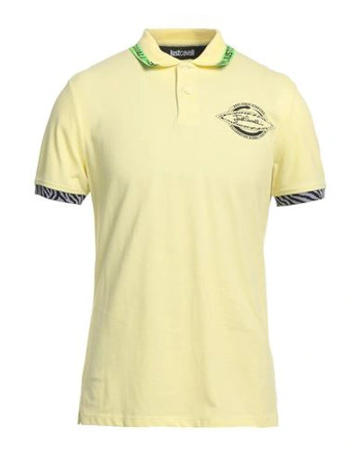 Just Cavalli Man Polo Shirt Light Yellow Size L Cotton, Viscose, Polyamide, Elastane