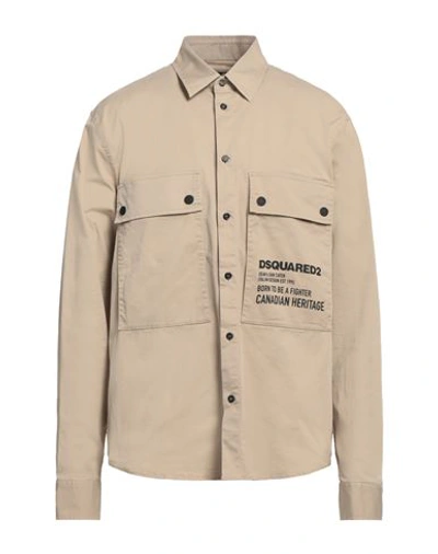 Dsquared2 Man Shirt Beige Size 40 Cotton, Elastane