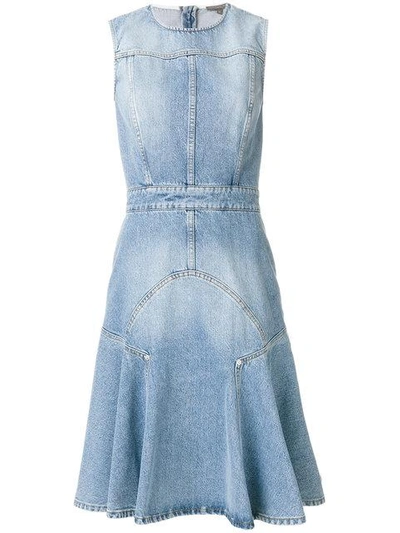 Alexander Mcqueen Paneled Denim A-line Dress In Faded Blue