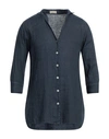Cashmere Company Man Shirt Navy Blue Size 40 Linen