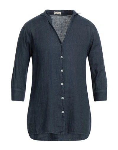 Cashmere Company Man Shirt Navy Blue Size 40 Linen