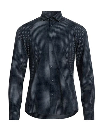 Luca Bertelli Man Shirt Midnight Blue Size M Cotton, Elastane