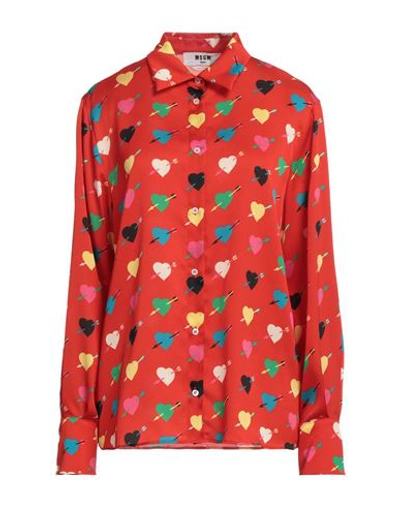 Msgm Woman Shirt Tomato Red Size 8 Polyester
