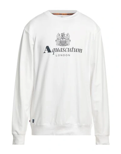 Aquascutum Man Sweatshirt White Size 3xl Cotton