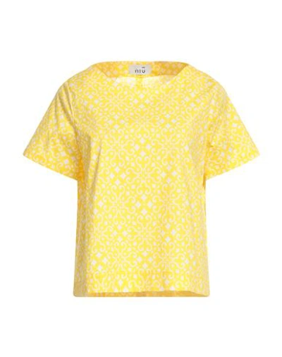 Niū Woman Top Yellow Size M Cotton, Elastane