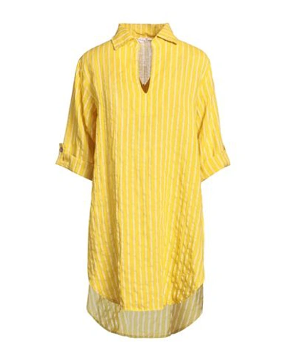 Cashmere Company Woman Mini Dress Ocher Size 12 Linen In Yellow