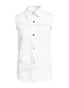 Grifoni Woman Denim Shirt White Size 6 Cotton, Elastane In White