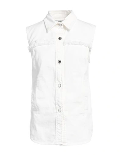 Grifoni Woman Denim Shirt White Size 8 Cotton, Elastane