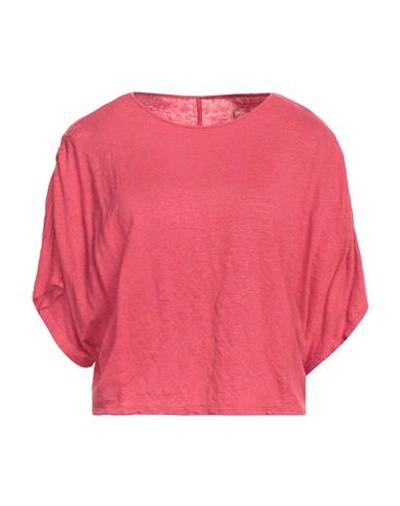 Majestic Stretch Linen Top In Red In Pink