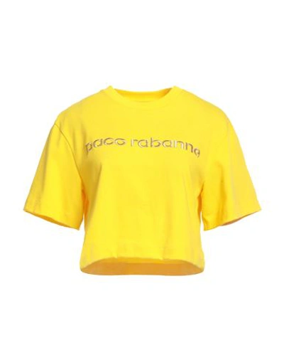 Rabanne Woman T-shirt Yellow Size 6 Cotton, Polyester