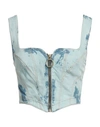 Versace Jeans Couture Woman Top Blue Size 4 Cotton In Blue