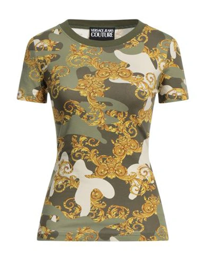Versace Jeans Couture Woman T-shirt Military Green Size 8 Cotton, Elastane