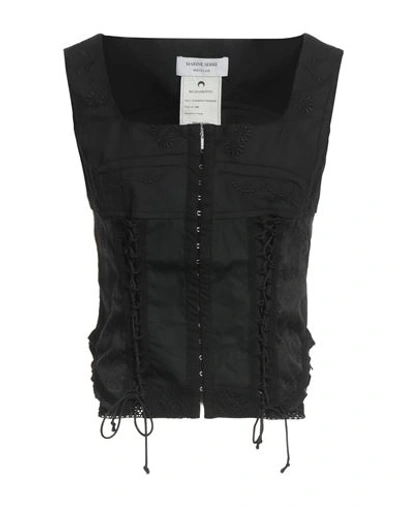 Marine Serre Woman Top Black Size 8 Cotton, Viscose, Elastane