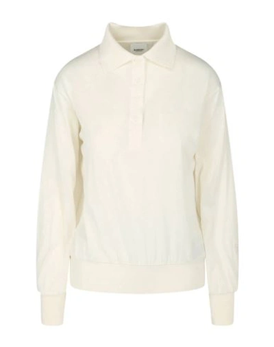 Burberry Long Sleeve Knit Polo Woman Polo Shirt Ivory Size M Silk, Cotton In White