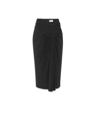 Saint Laurent Silk Skirt With Back Slit In Black