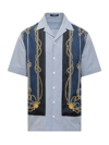Versace Nautical-print Striped Shirt In Blu Navy-oro