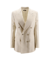 Tom Ford Striped Double-breasted Wool-blend Blazer In White