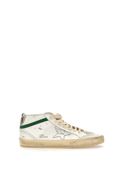 Golden Goose Mid Star Classic Trainers In White-silver-green