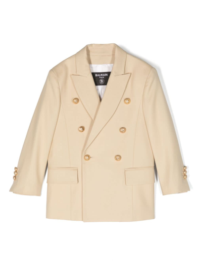 Balmain Kids' Blazer Doppio Petto Beige In Brown