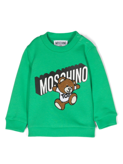 Moschino Babies' Felpa Con Logo In Green