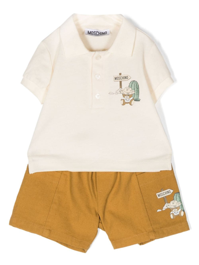 Moschino Babies' Completo Con Logo In Brown