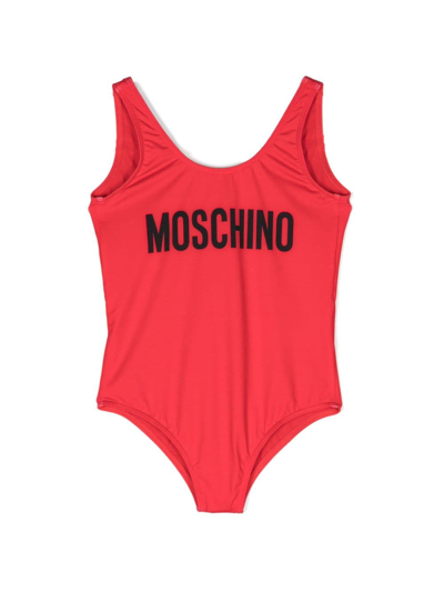 Moschino Kids' Logo-print Sleeveless Swimsuit In Red