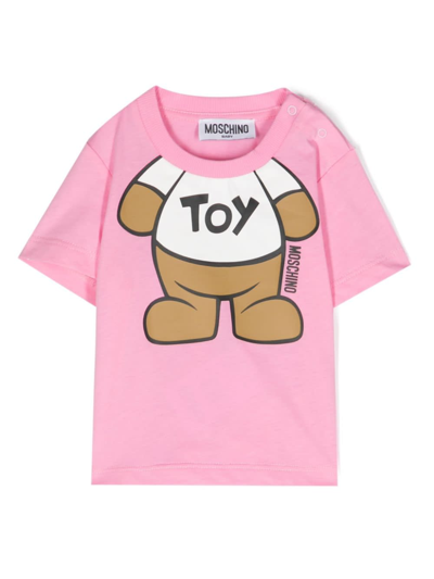 Moschino Babies' Teddy Bear Cotton T-shirt In Pink