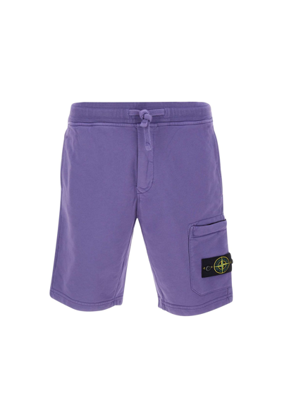 Stone Island Compass-badge Cotton Shorts In Purple