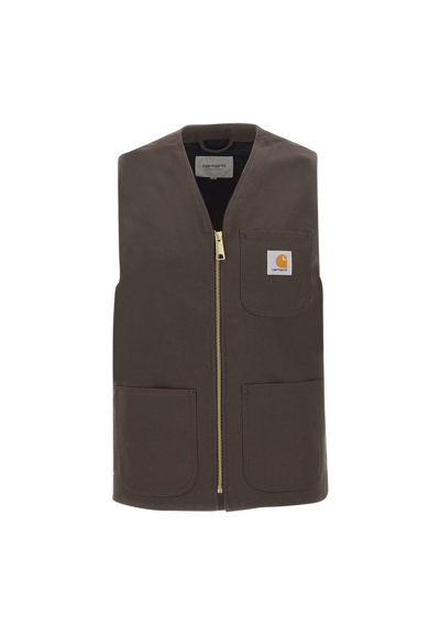 Carhartt Men's Carhartt Vest Tobacco Carhartt Sherpa-Lined Duck Vest  Mock Neck Loose Fit 104277