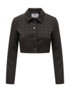 Marine Serre Moon Diamant-jacquard Cropped Jacket In Black