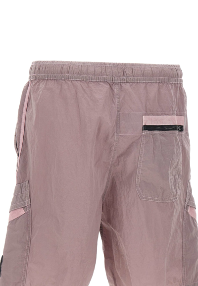 Stone Island Iridescent Nylon Shorts In Pink