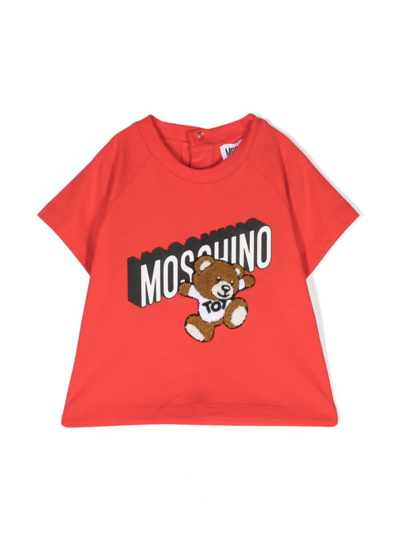 Moschino Babies' Teddy Bear-motif Cotton T-shirt In Red