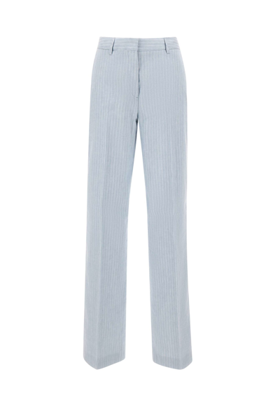 Iceberg Linen And Cotton Trousers In Light Blue
