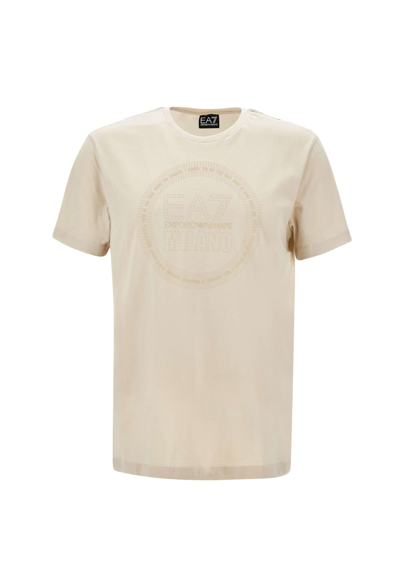 Ea7 Organic Cotton T-shirt In Beige