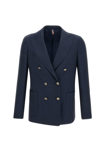 Santaniello Wool And Linen Blazer In Blue