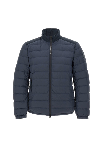 Woolrich Bering Down Jacket In Stretch Nylon In Melton_blue